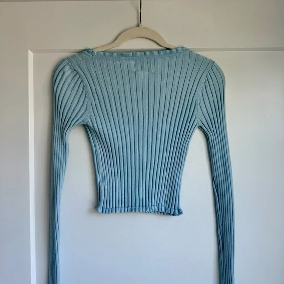 Princess Polly Blue Ribbed Ruffle Top XS/S - Picture 7 of 7